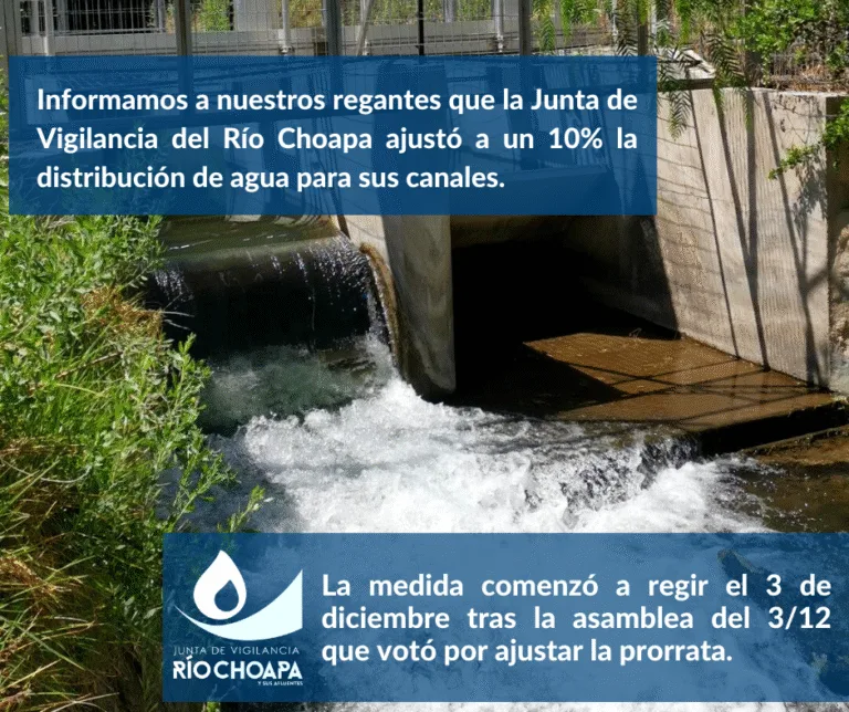 JUNTA DE VIGILANCIA DEL RÍO CHOAPA AJUSTA SU PRORRATA AL 10%